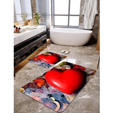 Talia Home Kırmızı Kalp Desenli 2'li Banyo Paspas Seti TLAHMP-083
