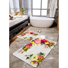 Talia Home Renkli Çiçek Desenli 2'li Banyo Paspas Seti TLAHMP-097
