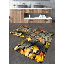Talia Home Sonbahar Yaprak Desenli 2'li Banyo Paspas Seti TLAHMP-102