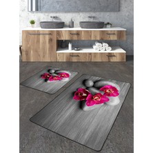 Talia Home Çiçekli Taş Desenli 2'li Banyo Paspas Seti TLAHMP-104