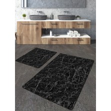 Talia Home Siyah Mermer Desenli 2'li Banyo Paspas Seti TLAHMP-106