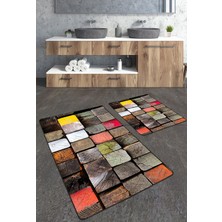 Talia Home Renkli Modern Desenli 2'li Banyo Paspas Seti TLAHMP-113