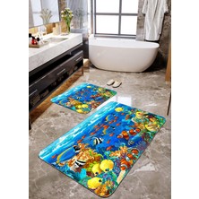 Talia Home Mavi Balıklı 2'li Banyo Paspas Seti TLAHMP-119