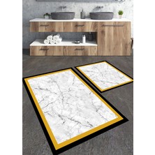 Talia Home Sarı Siyah Çizgili Mermer Desenli 2'li Banyo Paspas Seti TLAHMP-143