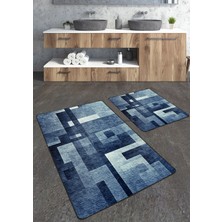 Talia Home Mavili Geometrik Desenli 2'li Banyo Paspas Seti TLAHMP-144