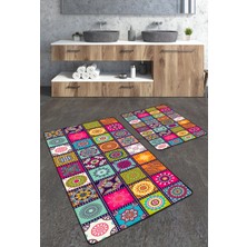 Talia Home Patchwork Desenli 2'li Banyo Paspas Seti TLAHMP-156