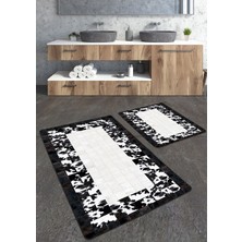 Talia Home Siyah Fayans Desenli 2'li Banyo Paspas Seti TLAHMP-157