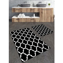 Talia Home Siyah Zeminli Digital Baskılı 2'li Banyo Paspas Seti TLAHMP-160