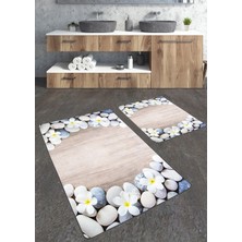 Talia Home Ahşap Taş Desenli 2'li Banyo Paspas Seti TLAHMP-166