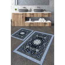 Talia Home Mavili Klasik Desenli 2'li Banyo Paspas Seti TLAHMP-192