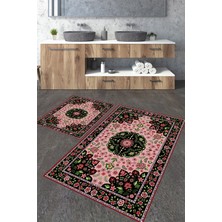 Talia Home Pembe Klasik Desenli 2'li Banyo Paspas Seti TLAHMP-199