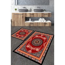 Talia Home Kırmızı Klasik Desenli 2'li Banyo Paspas Seti TLAHMP-207