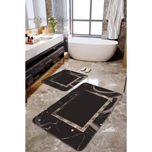 Talia Home Kahverengi Zeminli Çerçeveli 2'li Banyo Paspas Seti TLAHMP-213
