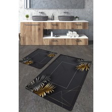 Talia Home Modern Gold Yaprak Desenli 2'li Banyo Paspas Seti TLAHMP-214