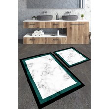 Talia Home Yeşil Çerçeveli Mermer Desenli 2'li Banyo Paspas Seti TLAHMP-226