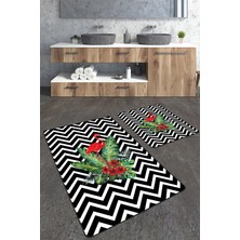 Talia Home Zigzag Desenli Flamingolu 2 'li Banyo Paspas Seti TLAHMP-241