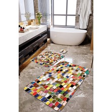 Talia Home Renkli Mozaik Desenli 2 'li Banyo Papas Seti TLAHMP-256