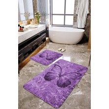 Talia Home Mor Kelebek Desenli 2'li Banyo Paspas Seti TLAHMP-264