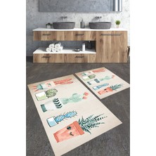 Talia Home Modern Kaktüs Desenli 2'li Banyo Paspas Seti TLAHMP-266