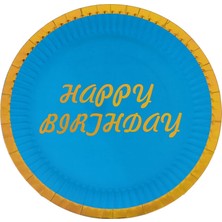 Süsle Bebek ve Parti Varak Baskılı, Happy Birthday Karton Tabak, Mavi - 23 cm - 8 Adet