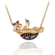 Keyifle Kokteyl Içen Kaplumbağa Gümüş Kolye