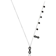 Siyah Taşlı Sonsuzluk Gümüş Şans Kolyesi