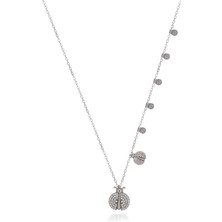 Beyaz Taşlı Uğur Böceği Gümüş Şans Kolyesi