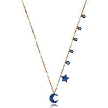 Turkuaz Taşlı Ay Yıldız Gümüş Şans Kolyesi