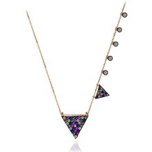 Renkli Taşlı Üçgen Gümüş Şans Kolyesi