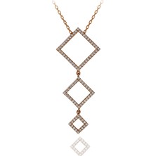 Beyaz Taşlı Sallantılı 3 Lü Kare Gümüş Kolye