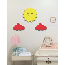 Hellove Güneş + 2  Kırmızı Bulut Duvar Süsü Çocuk Odası Bebek Odası Duvar Süsü Duvar Dekoru