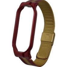 Case 4U Xiaomi Mi Band 6 / Mi Band 5 Akıllı Bileklik Metal Kordon Renkli Milano Loop Kırmızı - Altın
