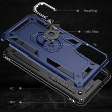 Case 4U Samsung Galaxy S21 Uyumlu Kılıf Çift Katmanlı Yüzüklü Manyetik Vega Kapak Gümüş