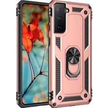 Case 4U Samsung Galaxy S21 Uyumlu Kılıf Çift Katmanlı Yüzüklü Manyetik Vega Kapak Rose Gold