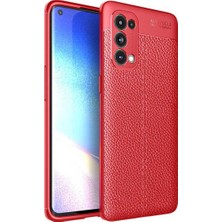 Case 4U Oppo Reno 5 Kılıf Rugan Armor Deri Görünümlü Yüksek Kalite Silikon Niss Kırmızı
