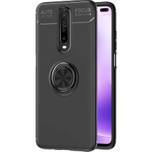 Case 4U Xiaomi Poco X2 Kılıf Autofocus Shockprof Ravel Yüzüklü Standlı Slikon Kapak Siyah