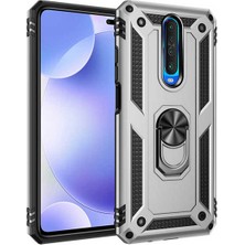 Case 4U Xiaomi Poco X2 Kılıf Çift Katmanlı Yüzüklü Manyetik Vega Kapak Gümüş