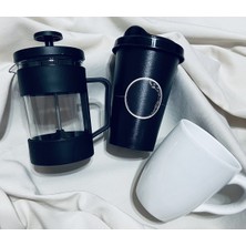 Gökcan Home French Press & Kapaklı Kahve Bardağı & Kupa Bardak Hediye Seti