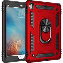 Case 4U Apple iPad 9.7 2017 Kılıf Çift Katmanlı Yüzüklü Manyetik Vega Kapak Kırmızı