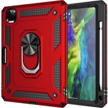 Case 4U Apple iPad Pro 11 2020 Kılıf Çift Katmanlı Yüzüklü Manyetik Vega Kapak Kırmızı