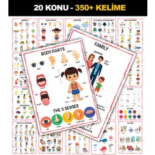 Popseker Eğitici 20 Konu 350 + Kelime Ingilizce Türkçe Ilk Kelimelerim Görsel Hafıza Poster Seti 24 x 33 cm 20'li