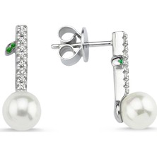 Altın Sepeti Gümüş Inci Dalı Küpe