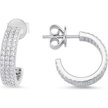 Altın Sepeti Gümüş Üç Sıra Taşlı Halka Küpe