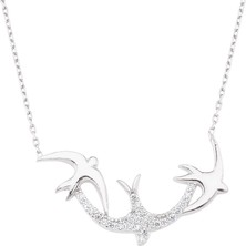 Altın Sepeti Gümüş Kırlangıç ve Yavruları Kolye