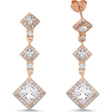 Altın Sepeti Rose Gümüş Kare Taşlı Küpe