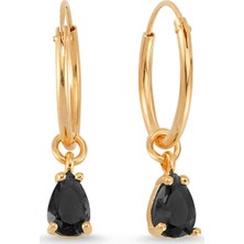 Altın Sepeti Siyah Damla Taşlı Halka Gümüş Küpe