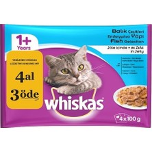 Whiskas Konserve Kedi Mamasi Balikli Çeşitler Pouch Multipack 4X100 gr x 6 Paket