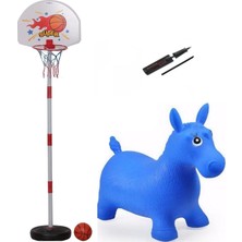 Gepettoys Ayarlanabilir Basketbol Potası ve Şişme Pilates Eşeği + Şişirme Pompası Çocuk Spor Seti