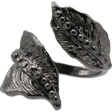 Labalaba Kadın Antrasit Lak Kaplama Ayarlanabilir Yaprak Stilizesi Yüzük