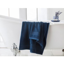 English Home Romantic Stripe Floşlu Banyo Havlusu Takımı 50 x 85CM + 70 x 150CM Lacivert